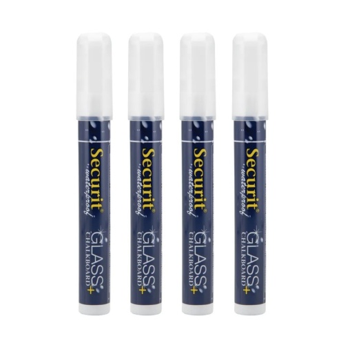 Securit Waterproof Chalk Marker Chiselled Nib 2-6mm White (Pack of 4) SMA610-V4-WT