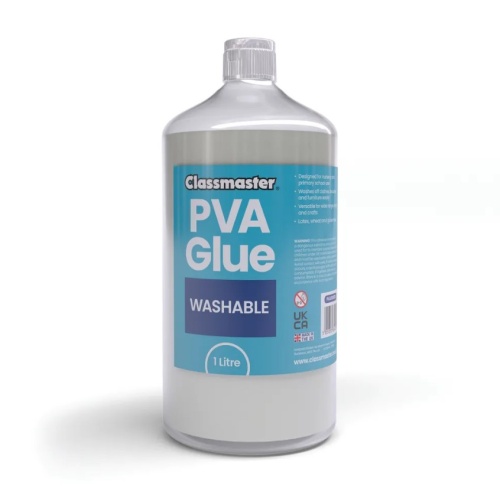 Classmaster White Washable Blue Label PVA Glue 1L Bottle with Screw Cap PVA1000BU