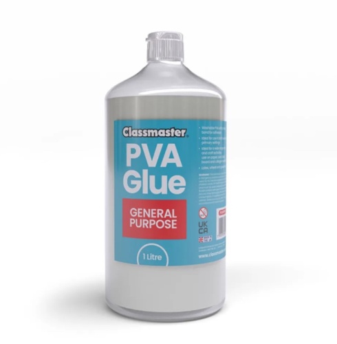 Classmaster White Washable Red Label PVA Glue 1L Bottle with Screw Cap PVA1000RD